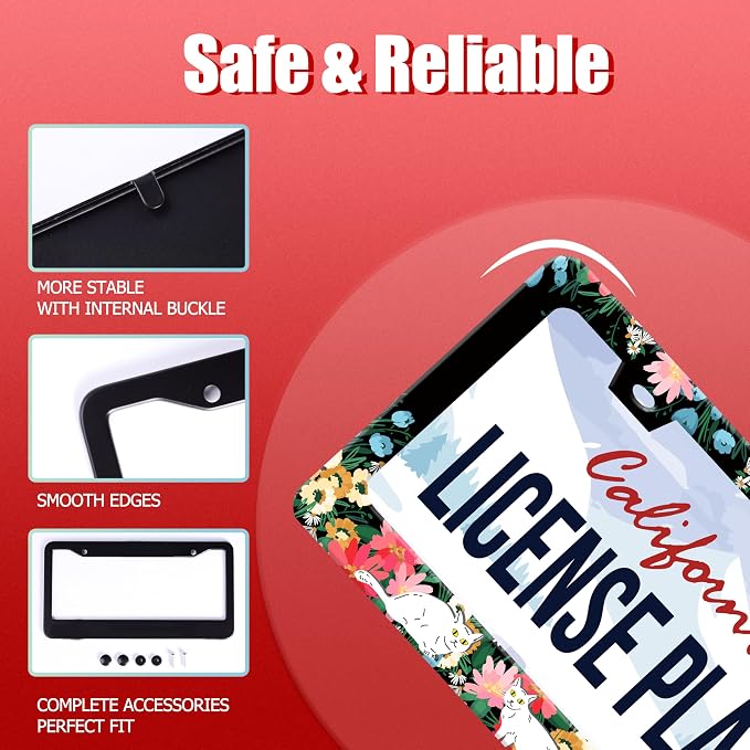 Personalized License Plate Frame Cat Flowers Stainless Steel Accessory Pet - Image 3