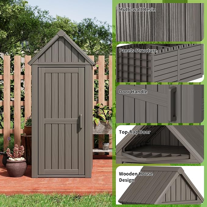 Shed Outdoor Storage Shed with Sloping Roof and Lockable Door, Resin Outdoor - Image 5