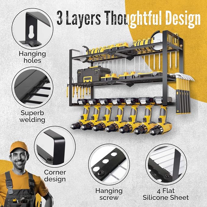 Power Tool Organizer Wall Mount 3 Tier 7 Drill Holders support up to 300Lbs - Image 7
