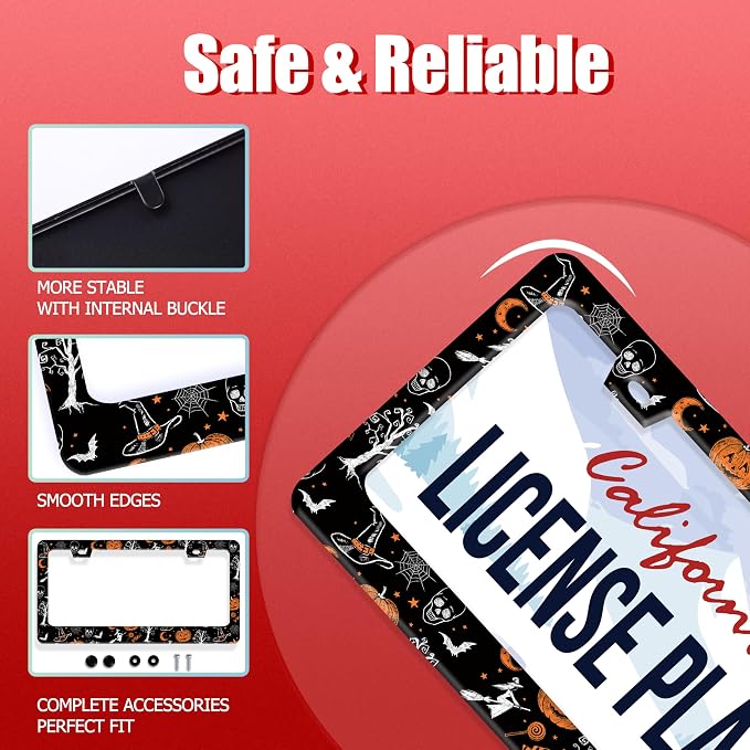 Pumpkin Witch Gothic License Plate Frame Bat Spider Web License Plate Holder - Image 4