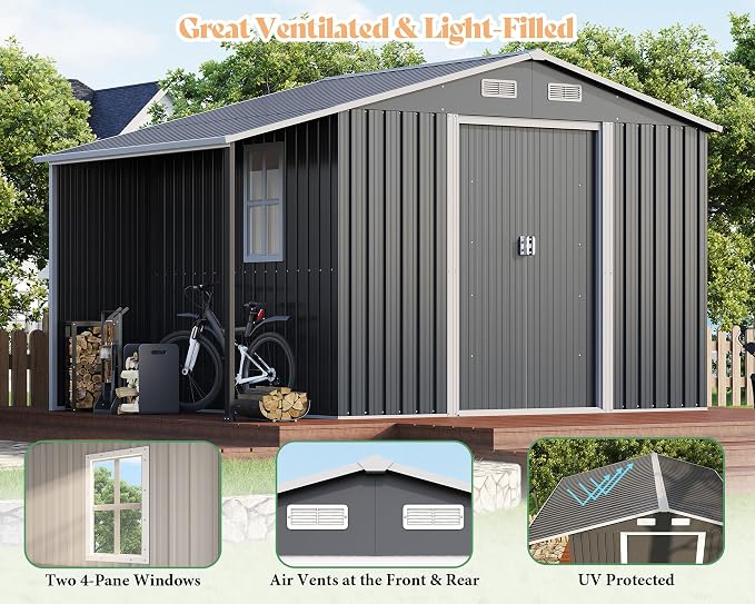 Jocisland 10.6x6.8x6.3 FT Galvanized Metal Storage Shed - Image 7