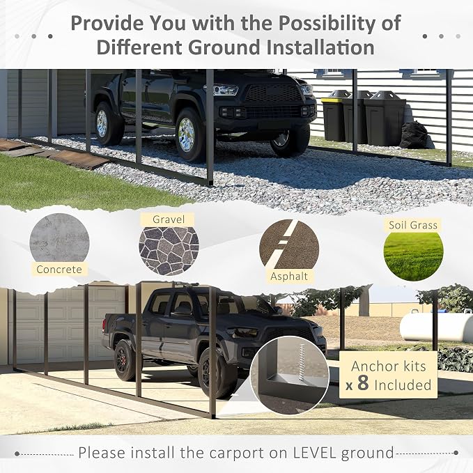 12x20 FT Outdoor Carport with Metal Roof, Heavy Duty Metal Carport Canopy - Image 4