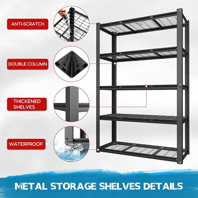 MUPATER 72" H x 47.6" W x 18.1" D Metal Storage Shelves, 5 Tier Shelves and - Image 7
