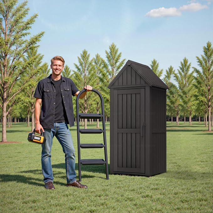 Storage Shed Outdoor Lockable, Waterproof Resin Garden Tool Shed, Heavy-Duty - Image 6