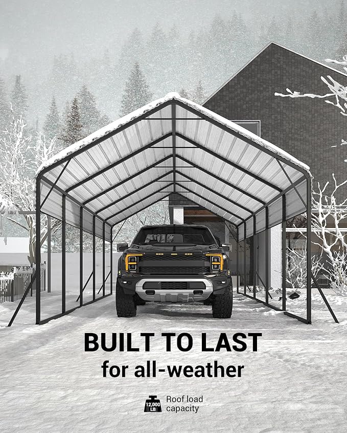 13'x26'x11' Oversized Metal Carport, Steel Heavy Duty Carport - Image 3