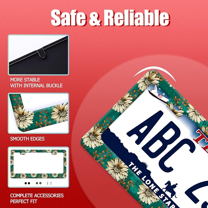 Vintage Daisy Floral License Plate Frame Colorful Flowers License Plate Frames - Image 2