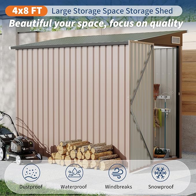 4' x 8' Outdoor Lean to Storage Sheds Outdoor, Heavy-Duty Lean to Garden - Image 7