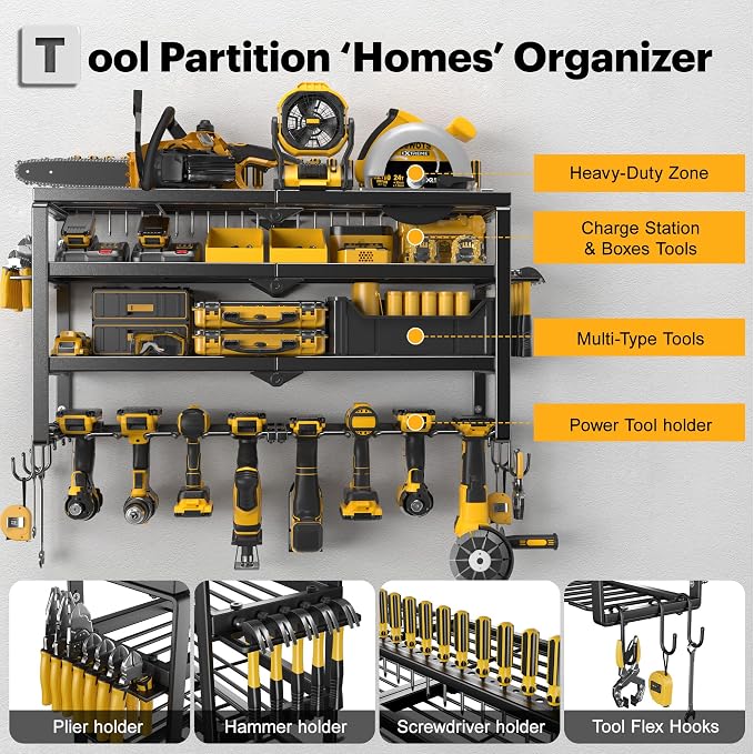 Large Power Tool Organizer Wall Mount, Maximum 420lbs Load Capacity, 4 Layers - Image 2