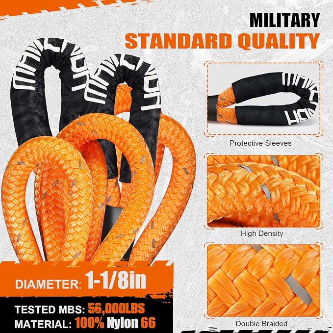 MAIKEHIGH 1-1/8" x 30ft Kinetic Recovery Rope, 000LBS Heavy Duty Offroad - Image 3