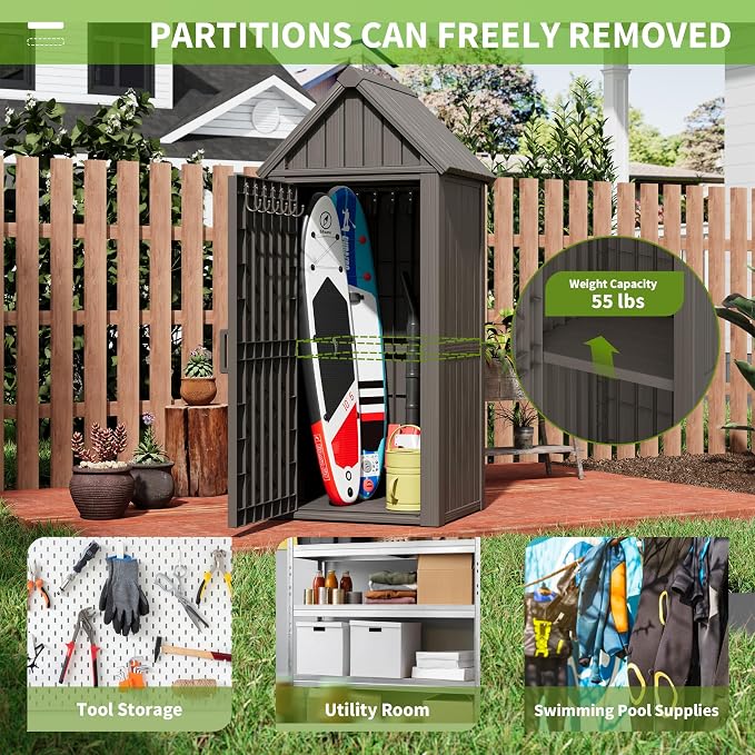 Shed Outdoor Storage Shed with Sloping Roof and Lockable Door, Resin Outdoor - Image 6