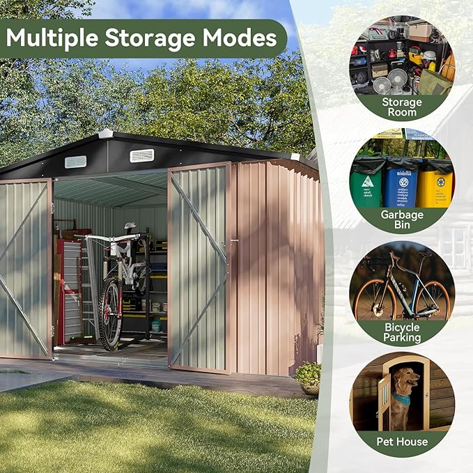 Aoxun 10x8.5 FT Outdoor Storage Shed Garden Metal Shed - Image 6