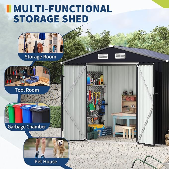 8x10 FT Metal Storage Sheds Outdoor, Metal Yard Sheds MetalGarden Shed Kit - Image 3