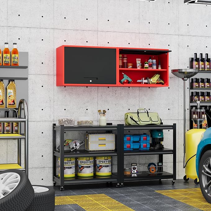 Metal Storage Cabinet Black Red Wall Cabinets - Image 4