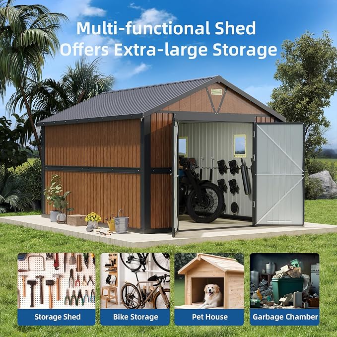 10x12FT Outdoor Storage Shed, Metal Garden Shed - Image 7