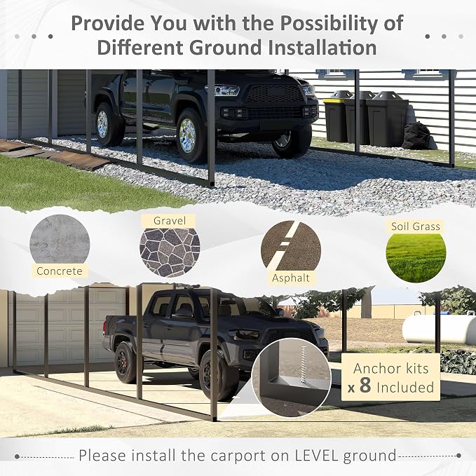 12x20 FT Outdoor Carport with Metal Roof, Heavy Duty Metal Carport Canopy - Image 5