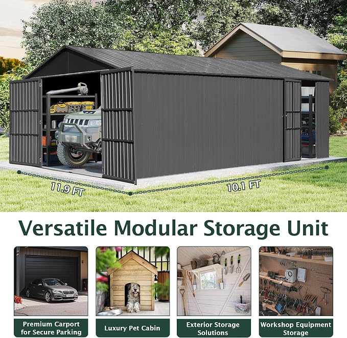 Domi 12’x20’ Outdoor Metal Garage Shed, All Weather Enclosed Carport - Image 9
