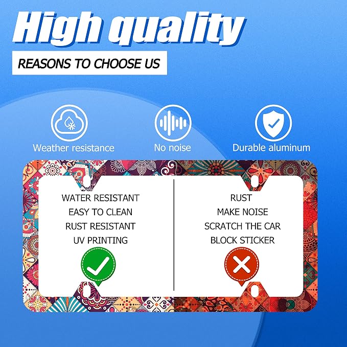 Stitching Tile Boho Pattern License Plate Frame Stainless Steel Parts Colorful - Image 4