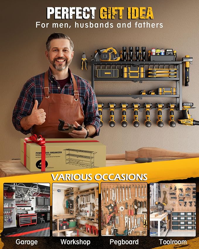 MAXIFFE 4 Layer Power Tool Organizer, 9 Drill Holder Heavy Duty Metal Wall - Image 7