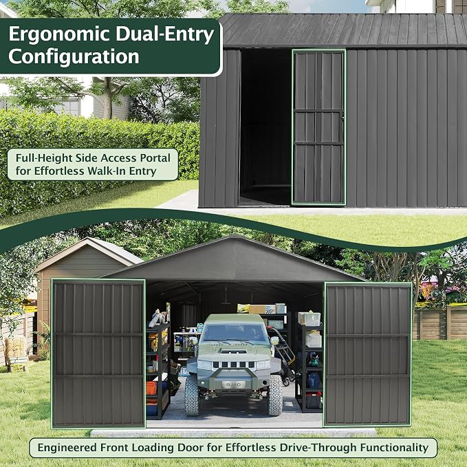 Domi 12’x20’ Outdoor Metal Garage Shed, All Weather Enclosed Carport - Image 5