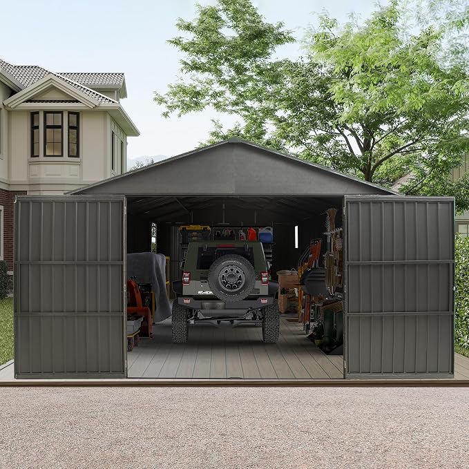Domi 12x20FT Outdoor Garage Metal Shed, Extra Large Carport - Image 9