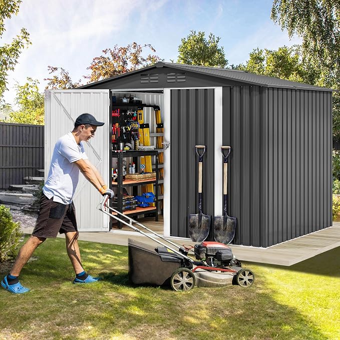 DWVO 8'x6' Large Metal Outdoor Storage Shed, Heavy Duty Tool Storage Sheds - Image 3