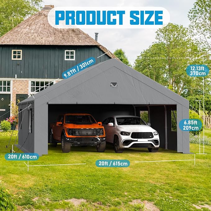 20x20 Carport Canopy, Heavy Duty Car Port, Portable Car Ports Garage - Image 2
