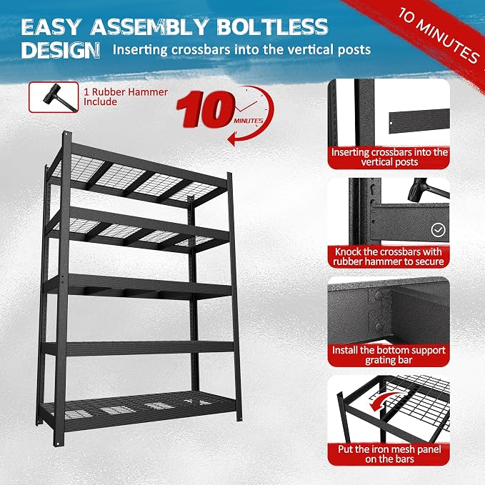 MUPATER 60.04”W × 24.02”D × 80.71”H Metal Storage Shelves, 3000 LBS Heavy Duty - Image 6
