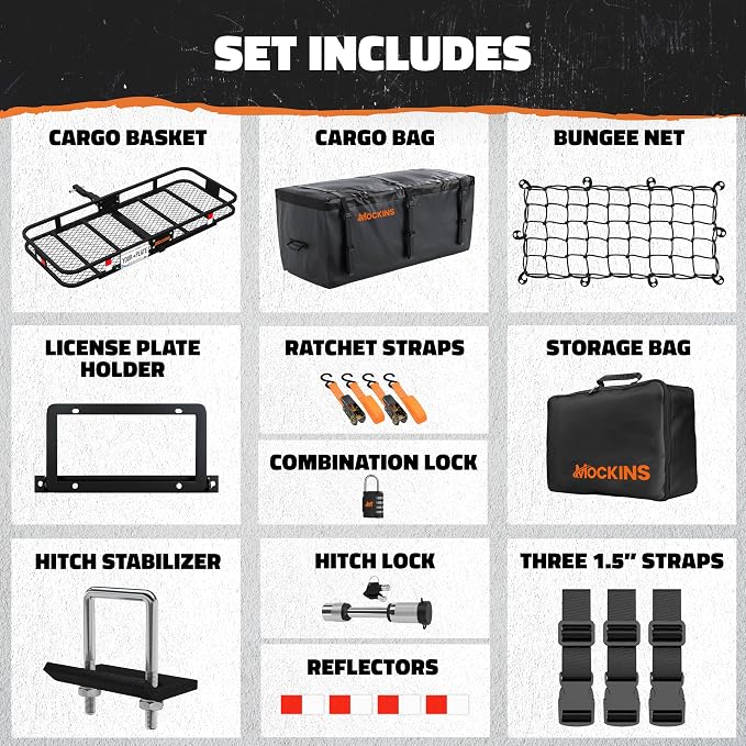Mockins 60"x20"x6" Heavy Duty Trailer Hitch Cargo Carrier w/License Plate - Image 9