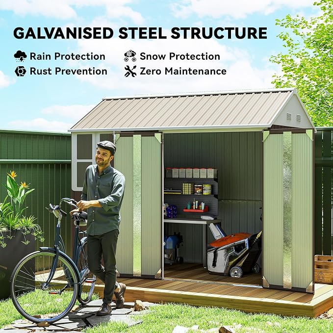 Outsunny 8' x 5.5' Outdoor Storage Shed, Metal Garden Shed - Image 3