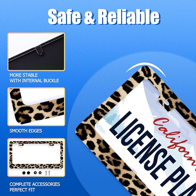 Leopard License Plate Frame Cheetah Leopard Brown License Plate Stainless Steel - Image 2