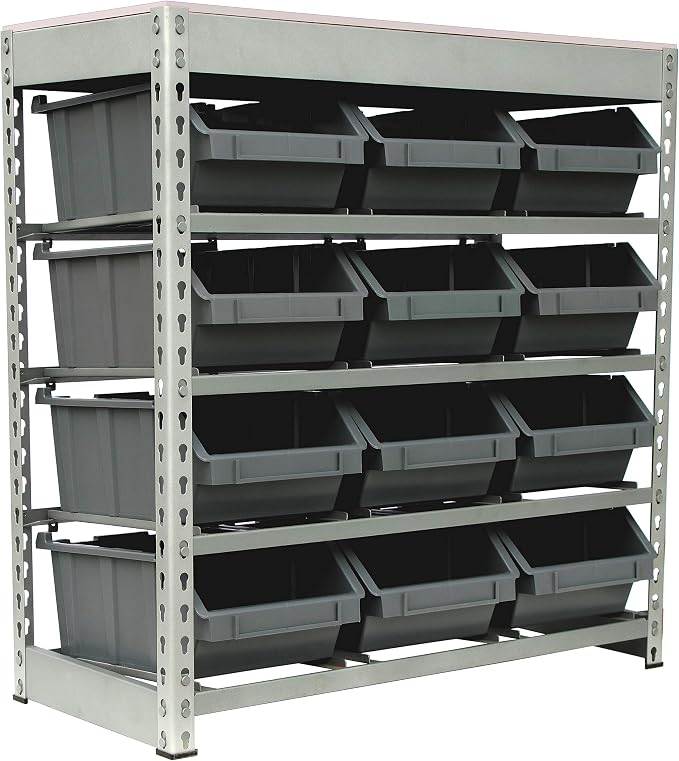 King's Rack Bin Rack Boltless Steel Storage System Organizer w/ 12 Plastic Bins by Unknown