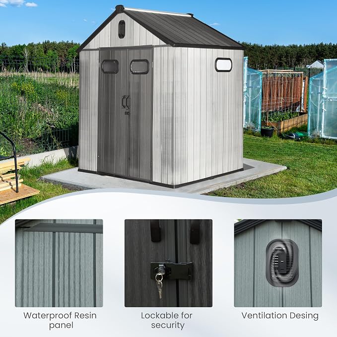 Domi 6x6 FT Outdoor Resin Storage Shed, All-Weather Double-Wall Storage Building - Image 8