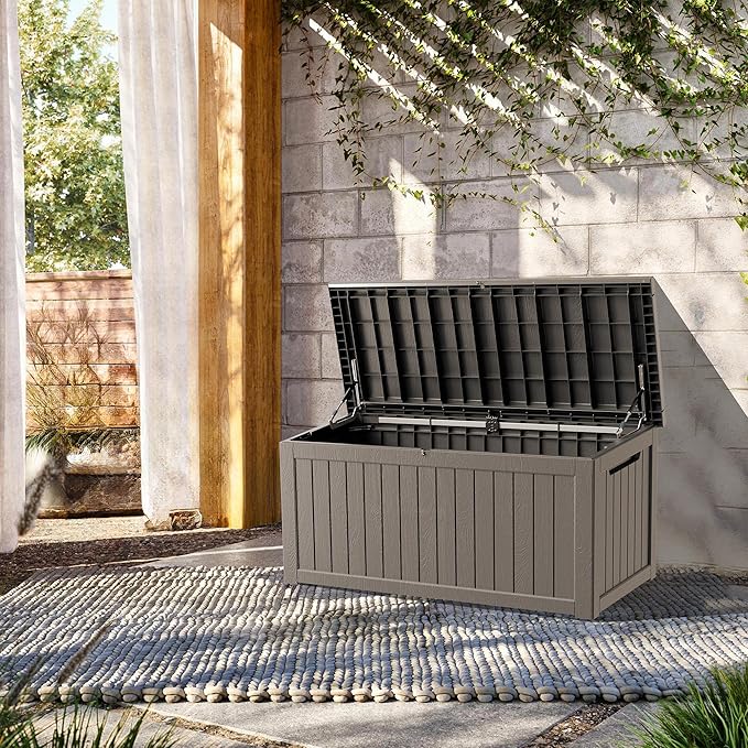 270 Gallon Lockable Resin Deck Box, Waterproof & UV-Resistant Outdoor Storage - Image 3