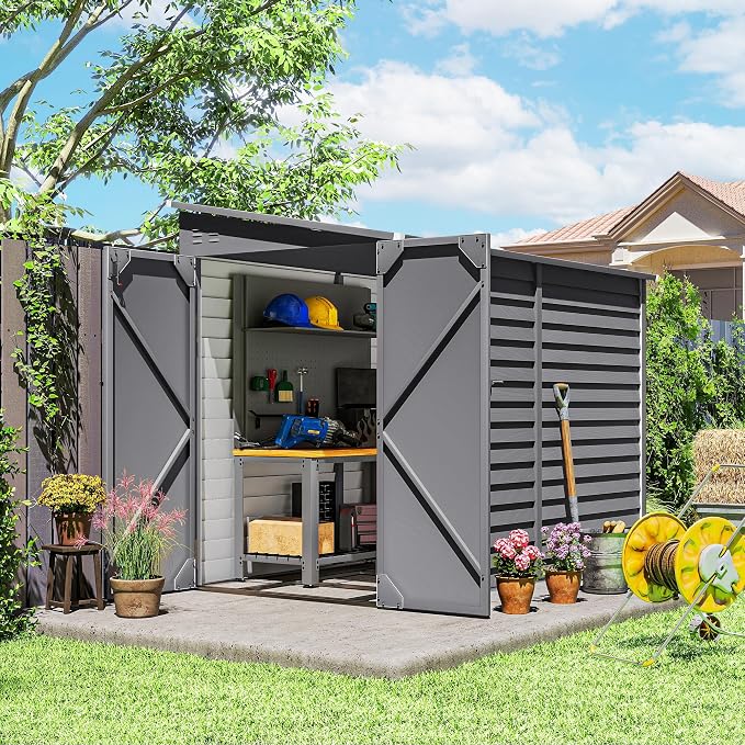 Outsunny 4.6' x 9' Steel Outdoor Storage Shed, Lean to Shed, Metal Tool House by Outsunny