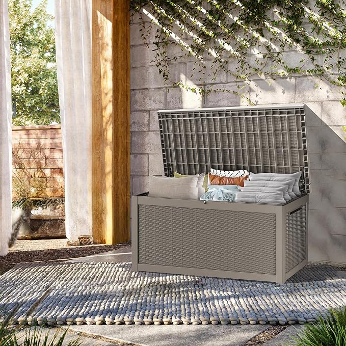 320 Gallon Lockable Resin Deck Box, Waterproof & UV-Resistant Outdoor Storage - Image 4