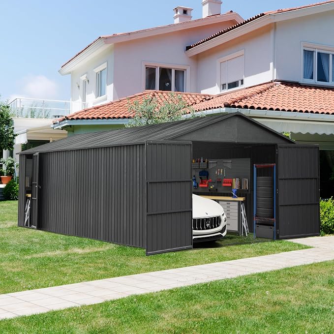 Domi 12'x20' Metal Garage Shed, Heavy Duty Outdoor Steel Carport by domioutdoorliving