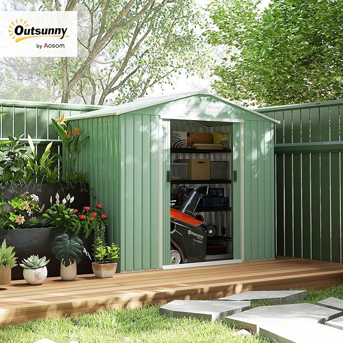 Outsunny 7' x 4' Outdoor Storage Shed, Garden Tool Metal Shed - Image 2