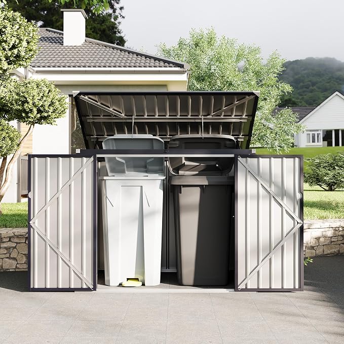Outdoor Trash Can Storage 2 Binsgarbage Bin Storage Shed, 3x6 FT Garbage Bin by RELJOFUM