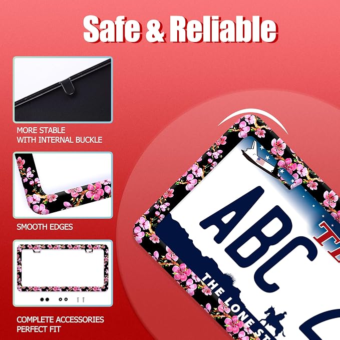 Cherry Blossom License Plate Frame Pink Flowers License Plate Frames Funny - Image 2