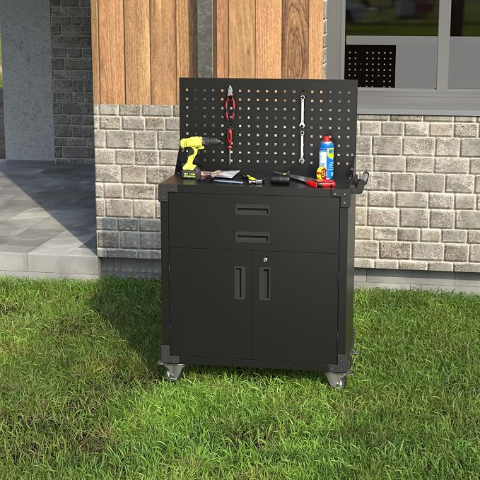 Tool Chest, Tool Cart with 2 Drawer and Lockable Doors, Garage Storage Cabinet - Image 7