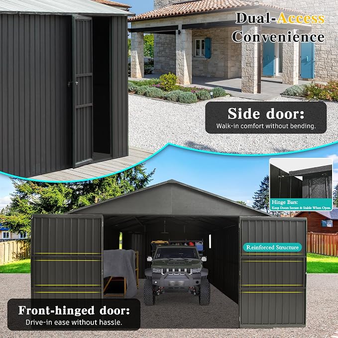 Domi 12x25FT Outdoor Metal Garage Shed, Extra Large Carport - Image 4