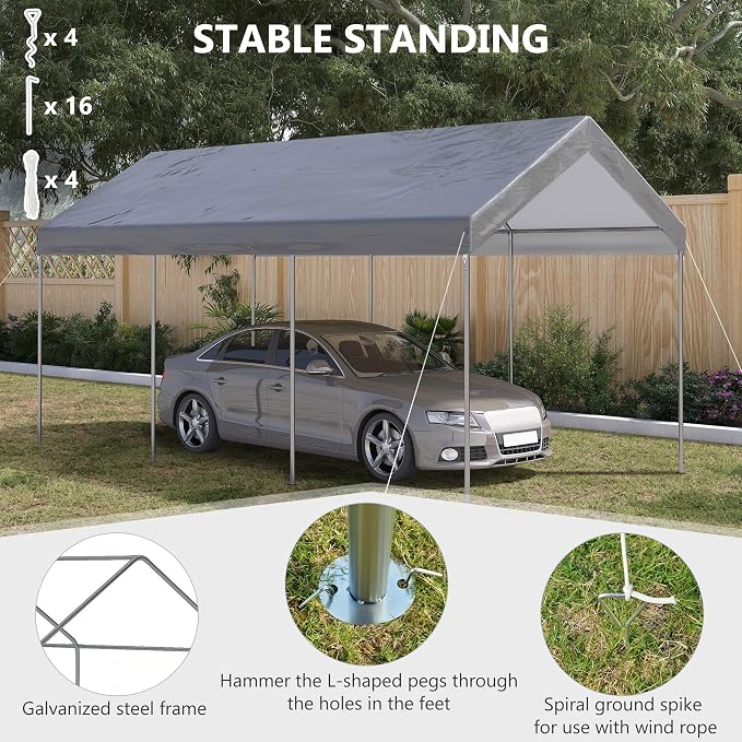 Outsunny 10' x 20' Party Tent and Carport, Height Adjustable Portable Garage - Image 5