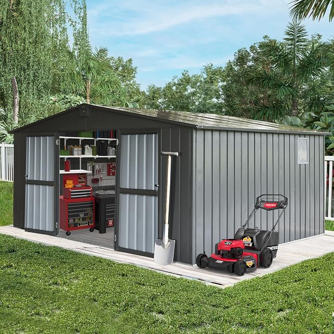 Domi Outdoor Storage Shed 11' x 12.5', Metal Sheds Steel Utility Tool Storage - Image 2