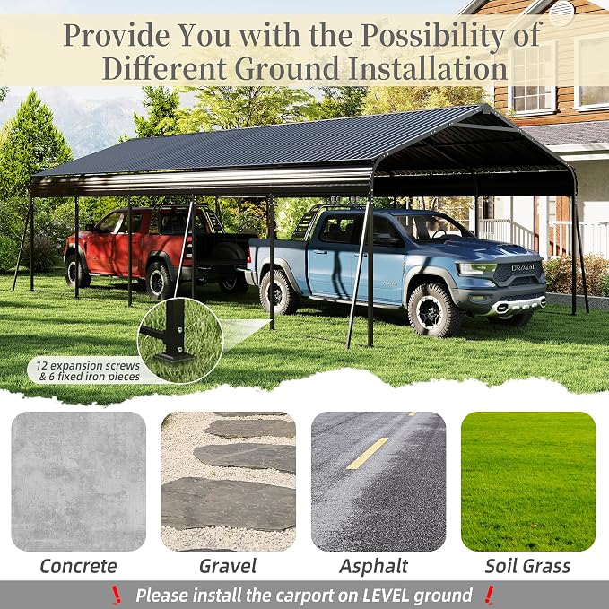 13x26.5 FT Metal Carport, Heavy Duty Car Port Canopy - Image 2