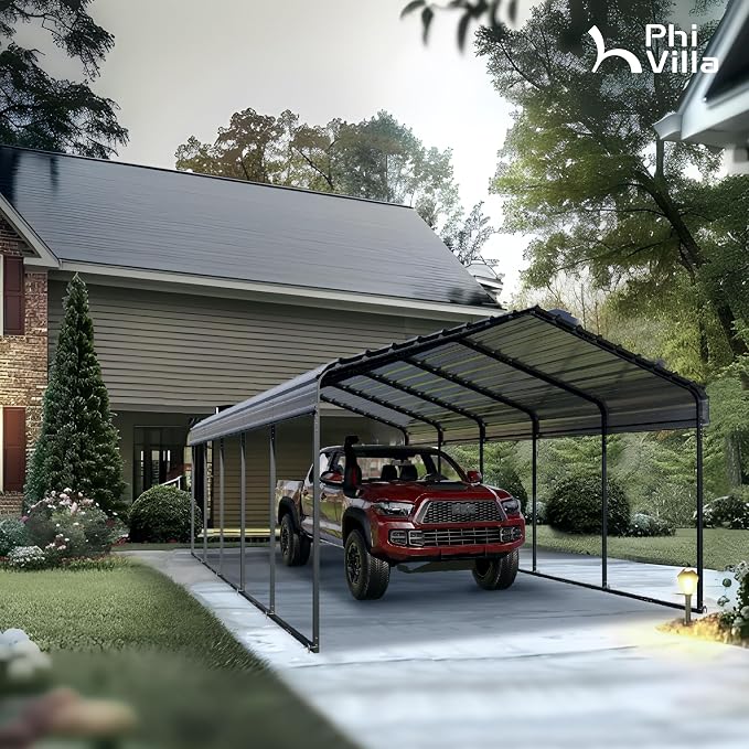 PHI VILLA Outdoor Carport Canopy 12' x 25', Metal Carport Tent Heavy Duty - Image 8