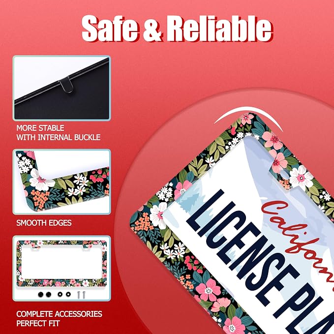 Folk Art Flowers License Plate Frame Beautiful Floral License Plate Holder - Image 4