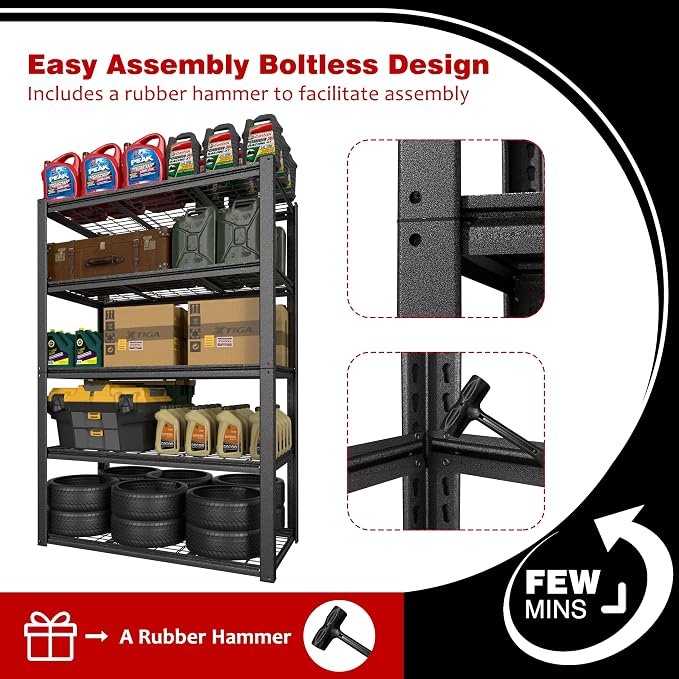 MUPATER 48.43" W x 23.98" D x 72.05" H Metal Storage Shelves, 5 Tier Shelves - Image 4