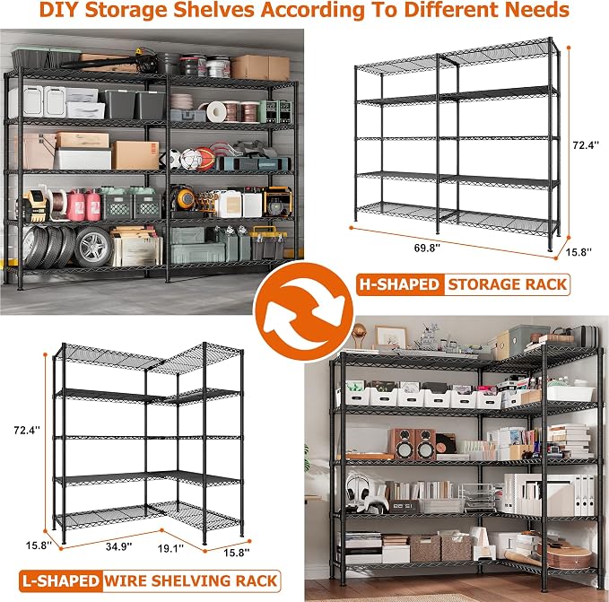 REIBII 1600LBS Storage Shelves Metal Shelving 5 Tier Wire Shelving Unit - Image 8