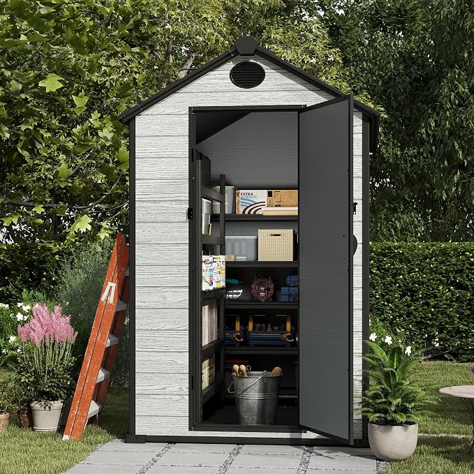 4.4x6 FT Resin Outdoor Storage Shed Large, 230 Cuft Garden Tool Sheds & Outdoor - Image 6