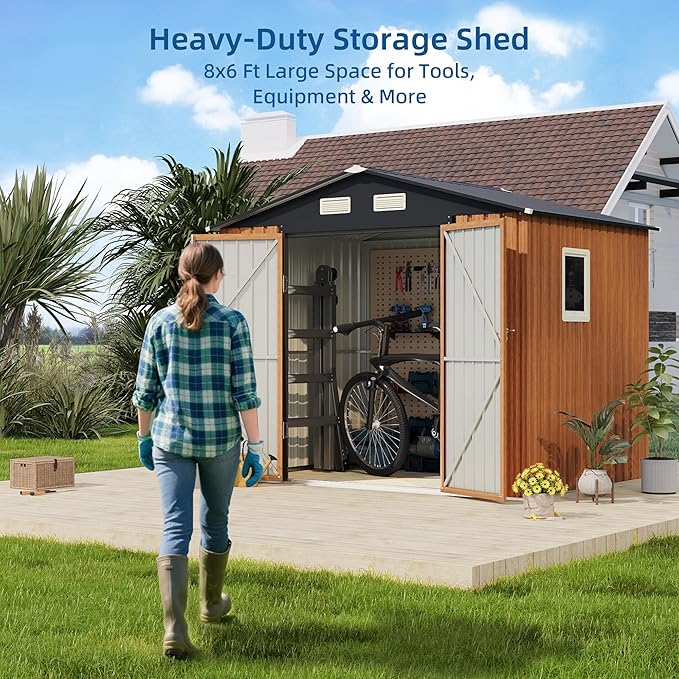 8x6FT Outdoor Storage Shed, Metal Garden Shed - Image 6